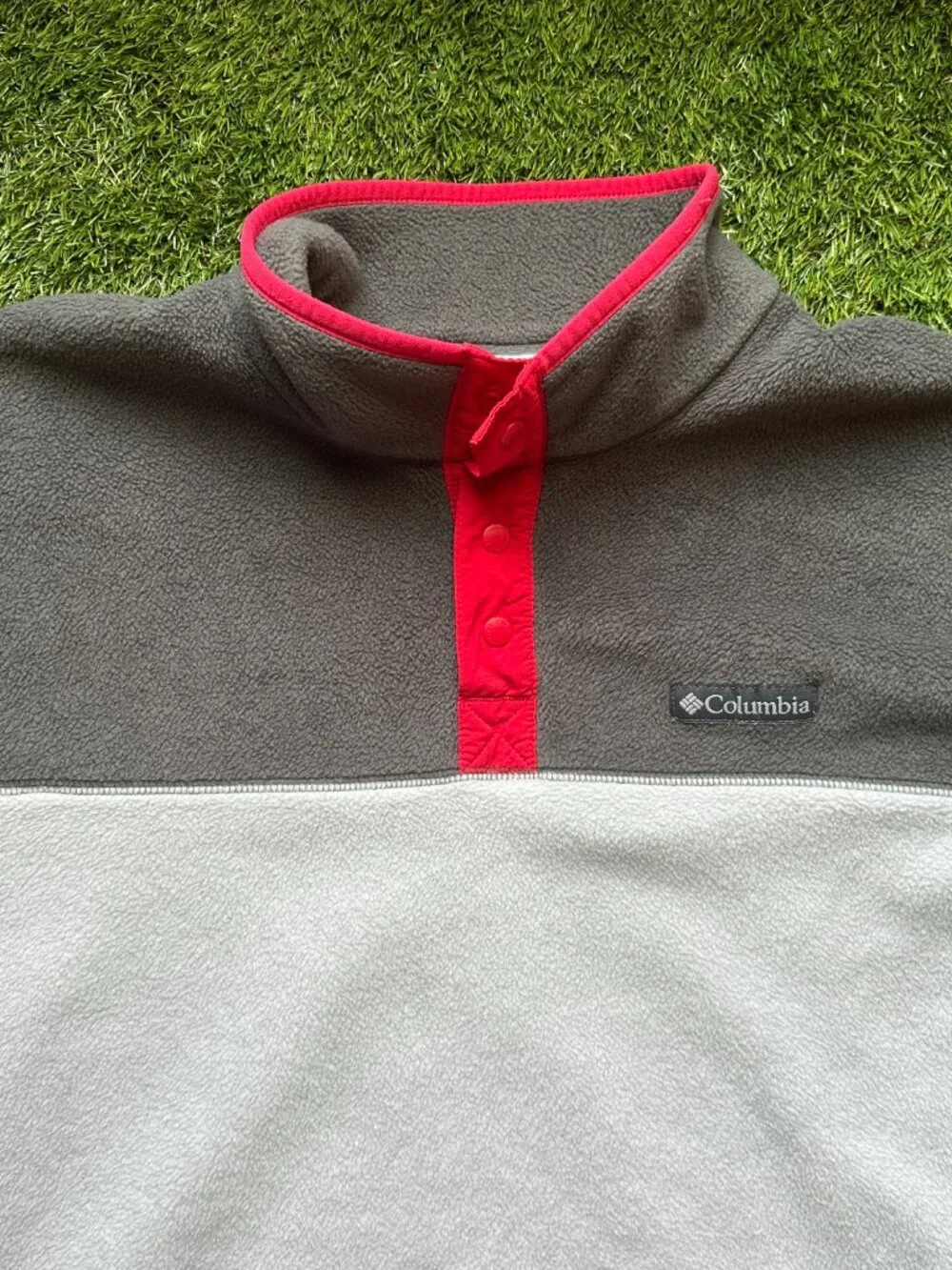 Columbia Fleece Pullover Size XL Quarter Snap Sweater Gray Two Tone